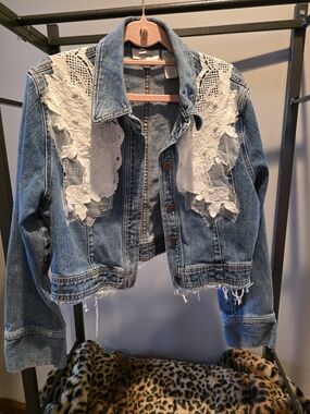 Jones Sport Lace-Accent With Beading Denim Jean Jacket - Women's